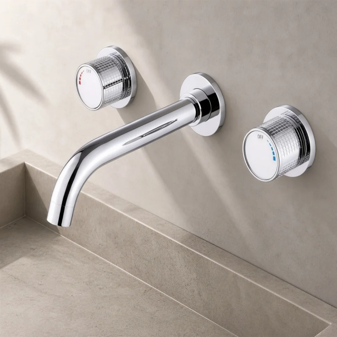 Tuqiu Brushed Gold Bathroom Faucet Brass Black Widespread Basin Faucet Grey Sink Faucets 3 Hole Hot And Cold Water Faucet Tap