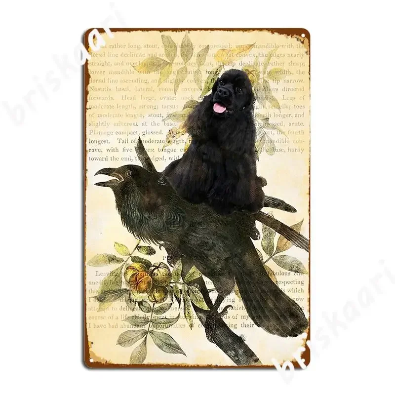 American Cocker Spaniel Riding Common Raven Metal Plaque Poster Cinema Kitchen Wall Plaque Home Decoration Tin Sign Poster