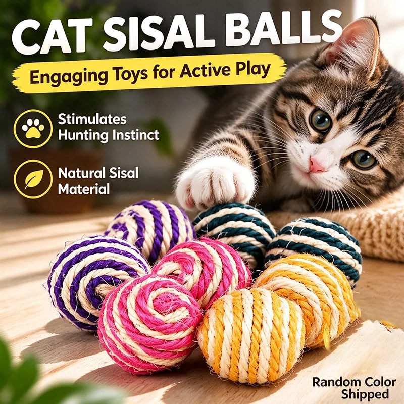 Cat Sisal Scratching Ball Random Color Lightweight Durable Scratch Resistant Interactive Play Toy for Kittens Cats Pet Supplies