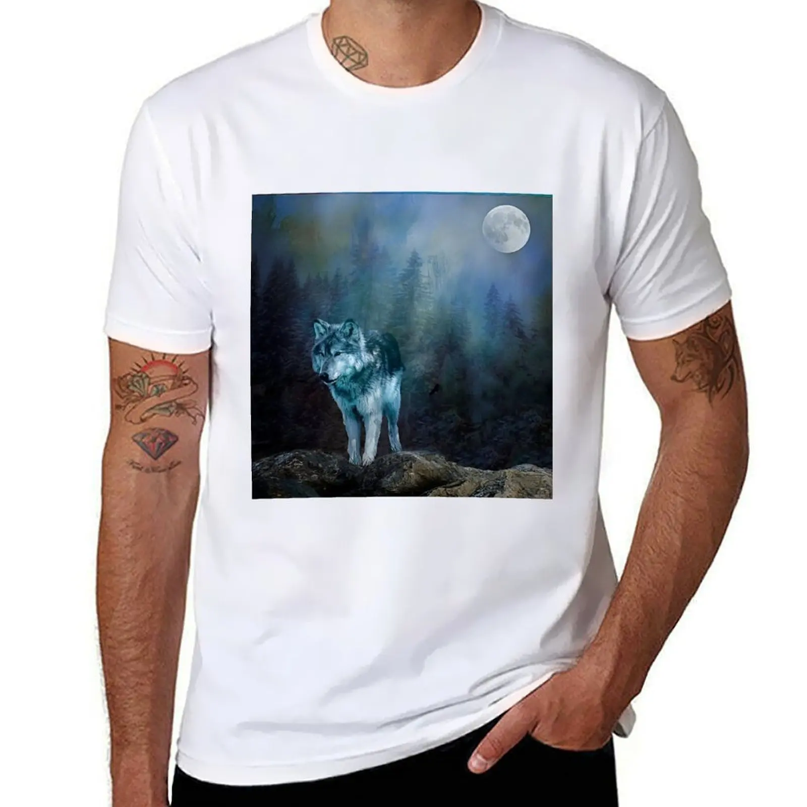 

Lone Wolf Moon T-Shirt man t shirt cotton cotton tshirt 100% T-Shirt