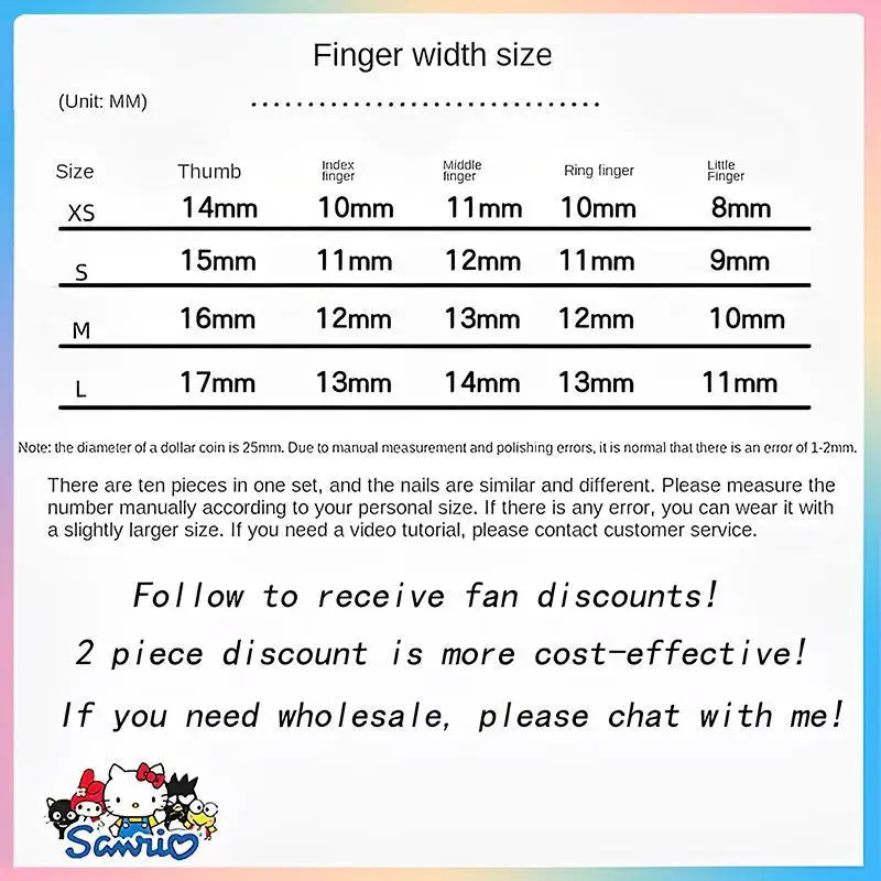 New Sanrios Kuromi False Nail Y2K Wearing Armor Charm Anime Cartoon Detachable Reusable Manicure Gifts Long Nail Decoration