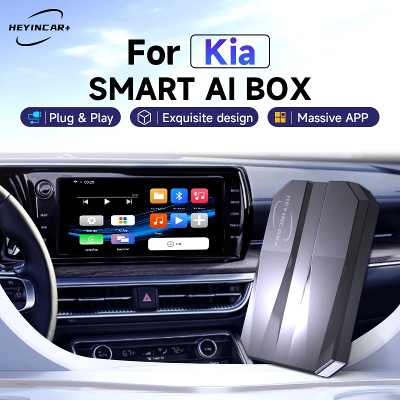 2024 HEYINCAR Smart AI Box Wireless Android Auto CarPlay Adapter for Kia Sportage K5 Carnival Picanto For Netflix For YouTube Tv