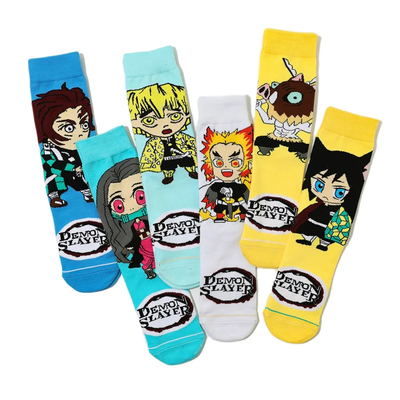

6Pcs Trendy Demon Slayers Men's Cartoon Medium Tube Women Cotton Socks Manga Socks Long Tube Anime Men's Sock Decorative Produc
