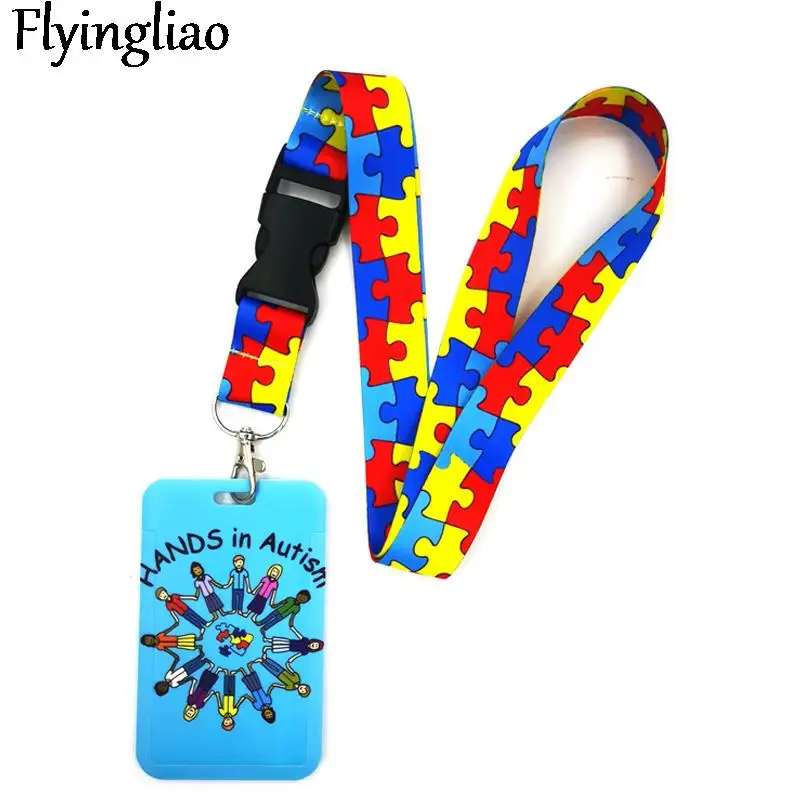 Autism pattern Light blue Neck Strap Lanyard for key lanyard card ID Holder Key Chain for Gifts Key Lanyard Neck Straps Key Ring