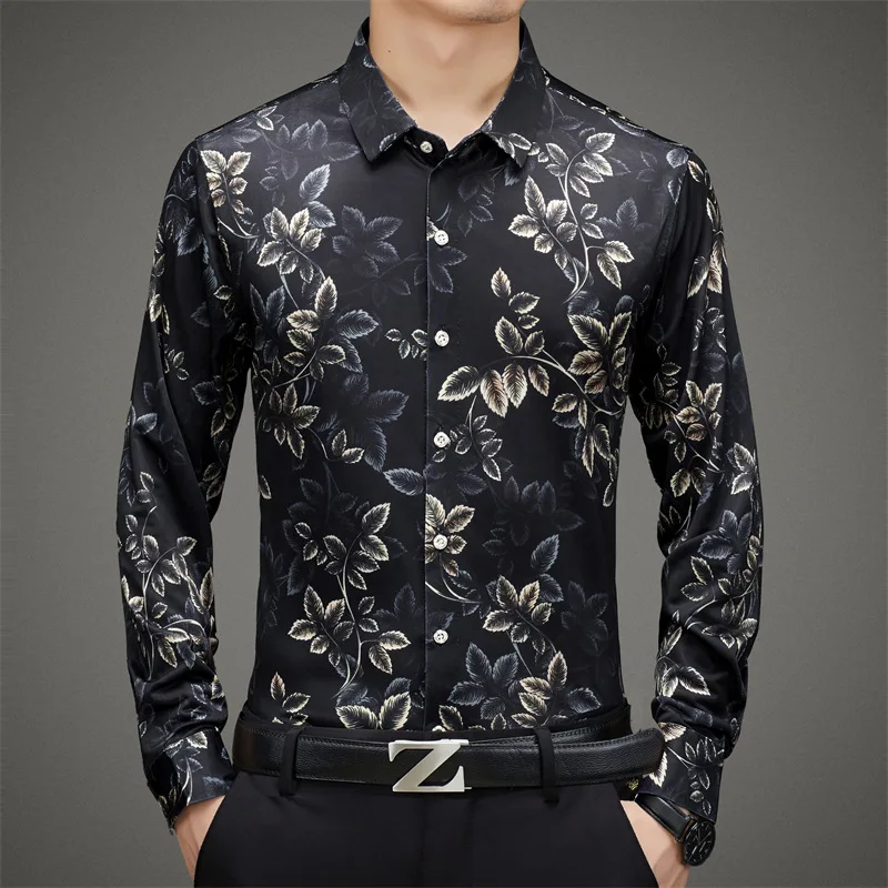 Mens Long Sleeve Hawaiian Shirt Casual Floral Shirts For Men