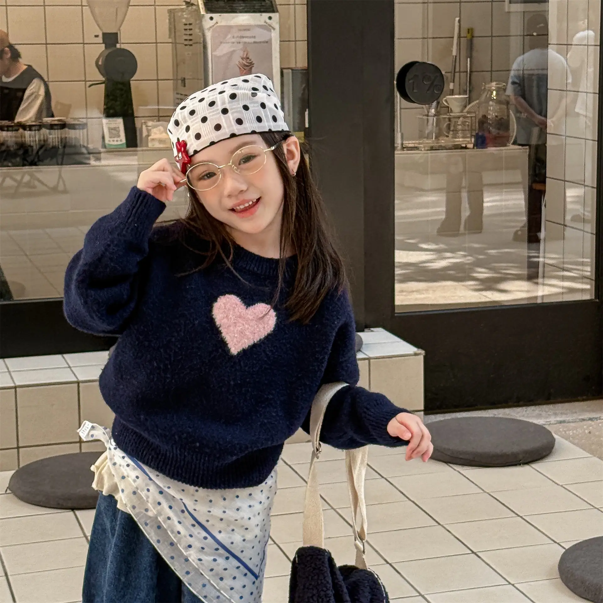 

2025 Winter New Children Long Sleeve Sweater Heart Print Baby Girls Knitted Pullover Boys Casual Knitwear Kids Warm Clothes