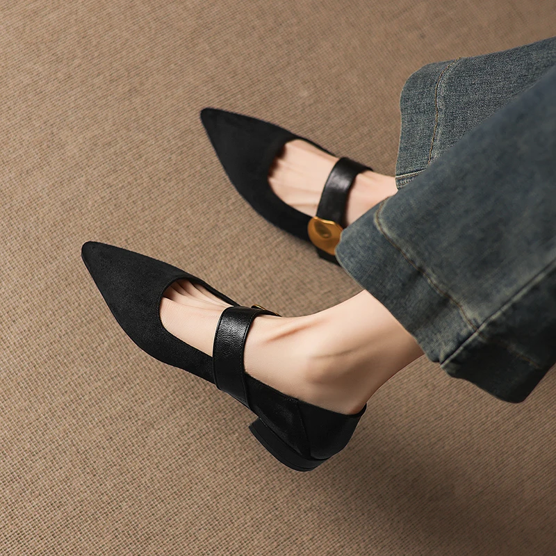 Spring 2026 New Minimalist Retro Shoes with Pointed Design, Thick Soled High Heels, Comfortable Flat Shoes, Sizes 32-43