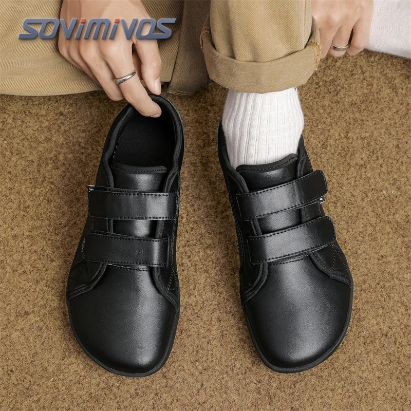 

Обувь для ходьбы босиком для мужчин и женщин, с широким носком, минималистичные кроссовки, легкие, на липучках, из искусственной кожи, мужские и женские туфли без каблука, мягкая обувь