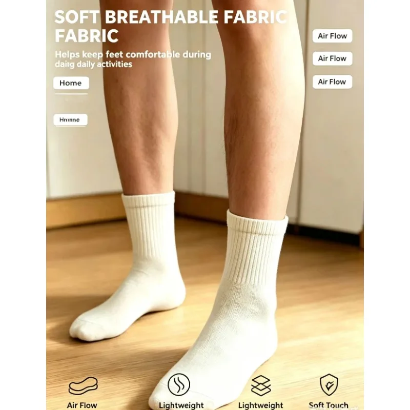 2026 Unisex White Mid Calf Socks Odor Resistant Breathable Comfortable Daily Wear Crew Socks For Men Women