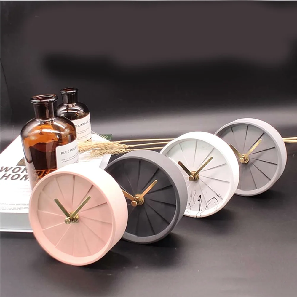 1Pcs Cement Desk Clock Black Simple Round Design Thick Base Table Decorative Clock Nordic Style Bedroom Living Room