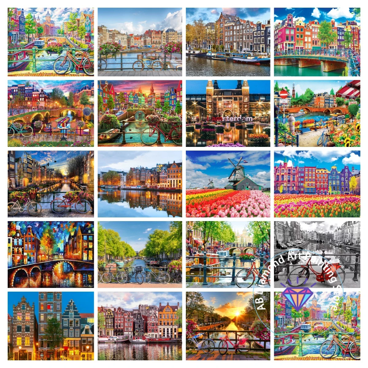 Amsterdam, Niederlande Fahrrad Sonnenuntergang Stadtlandschaft Diamant Malerei Kit 5D DIY Diamant Stickerei handgemachte Kunst Geschenk Handwerk