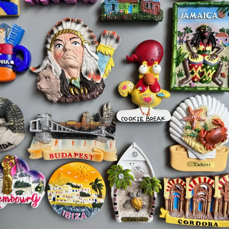 Fridge magnets Budapest Cordoba Tahiti Luxembourg Jamaica Portugal Indian Denmark Armenia Marseille Morocco Norway Latvia