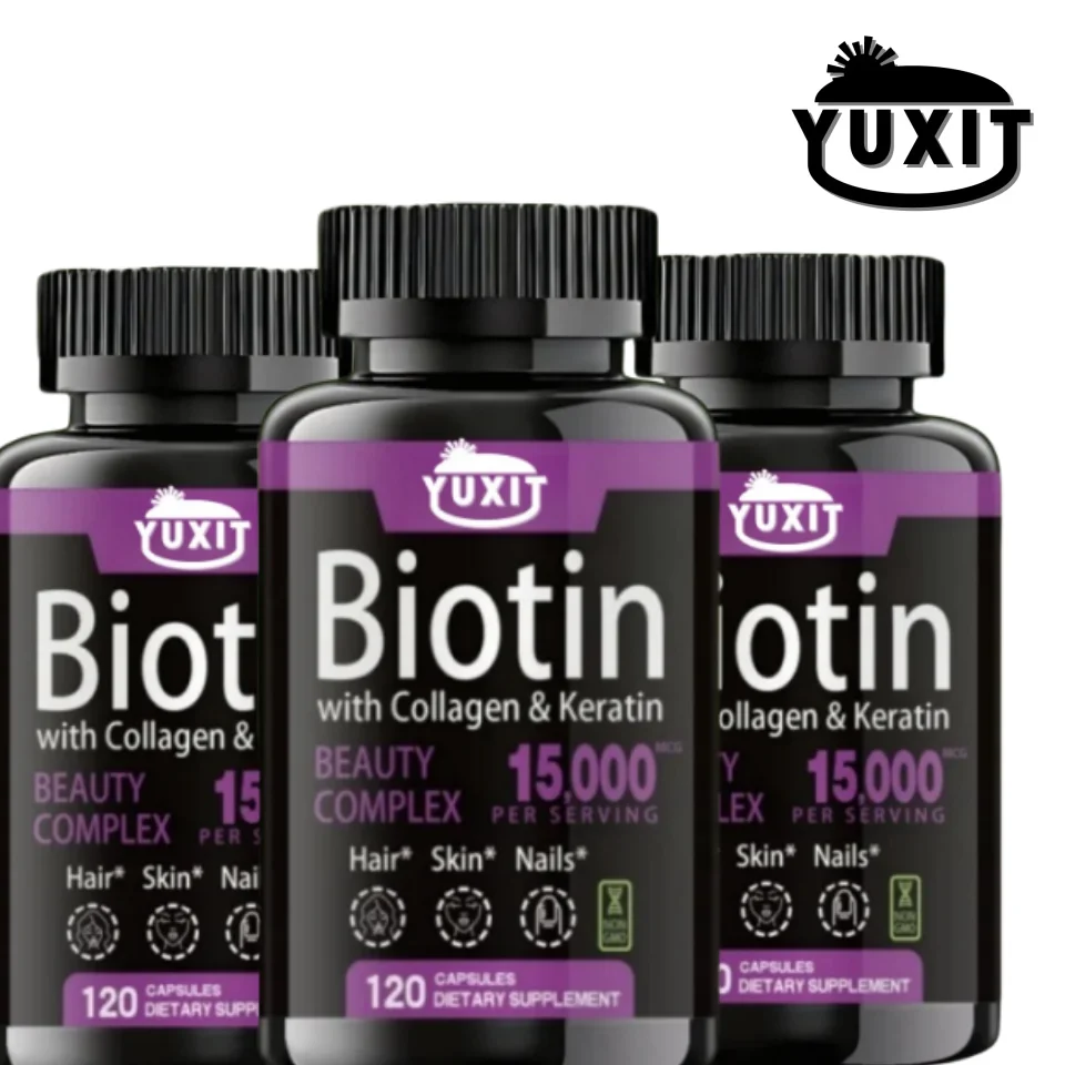 

With Biotin + Collagen + Keratin Supplement - For Hair, Skin, Nail Health | Non-gmo, 120 Capsules