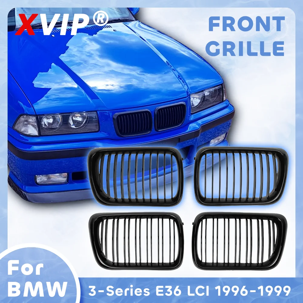 

XVIP Front Bumper Grille For BMW 3-Series E36 LCI 1996-99 Single Line Double Line Style Front Racing Kindey Grilles Glossy Black