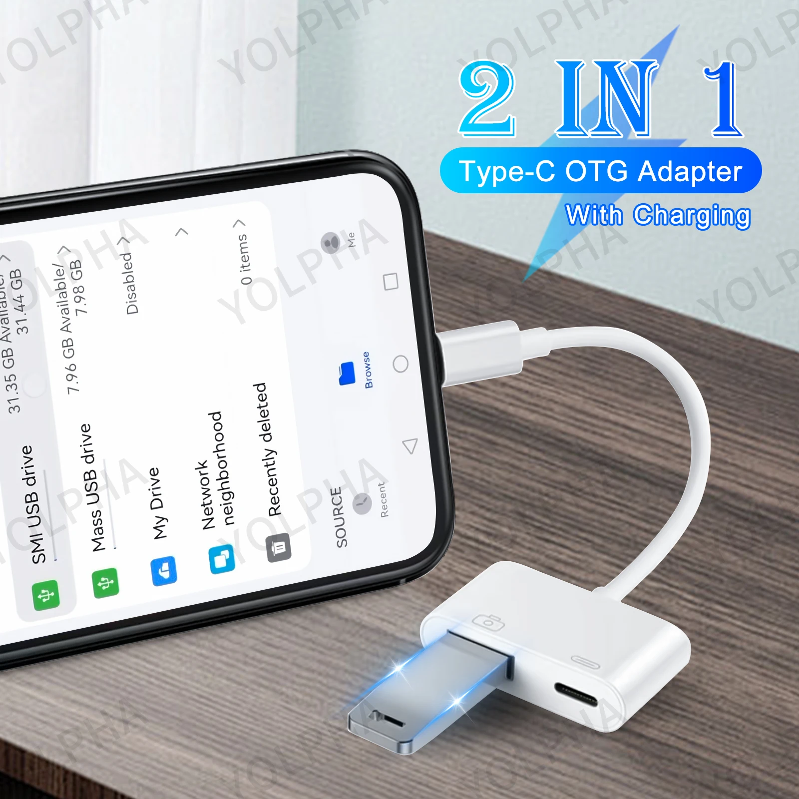 

Type C OTG Adapter 2 in 1 USB C to USB with Charging Port Adapter For Mouse Keyboard Charging U Disk Camera Data Transmission