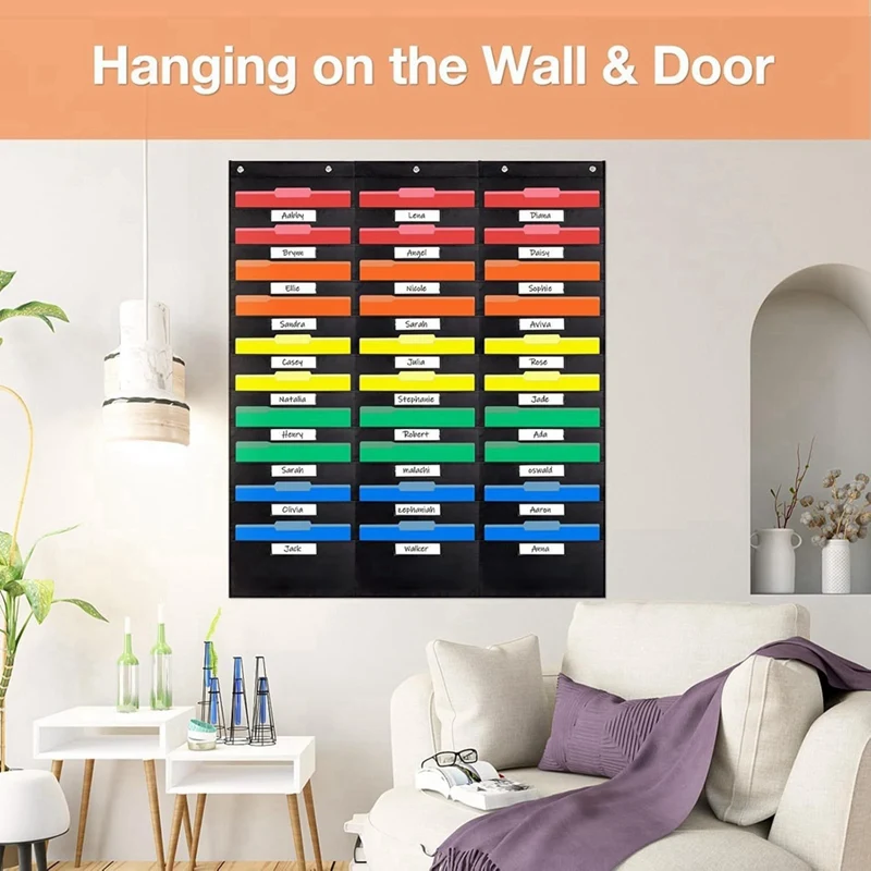 30 Pocket File Pocket Chart, 42Inch Wide X 47Inch Tall - Versatile Wall Hanging File Folder Organizer For Classroom