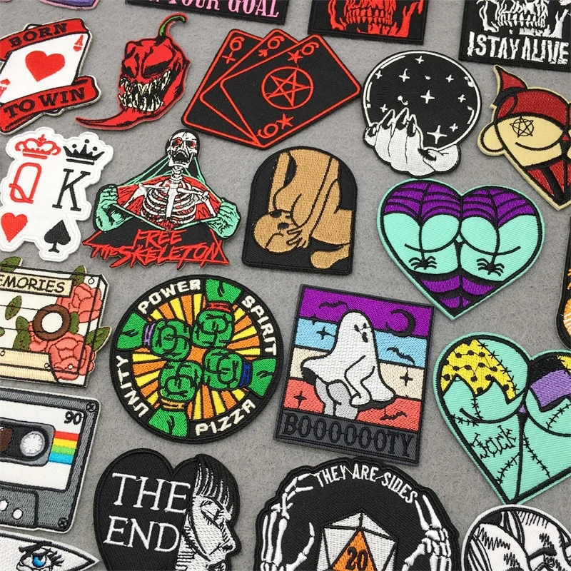 Poker Patch Punk Iron On Patches For Clothing Thermoadhesive Patches DIY Sexy Butt Applique Embroidered Patch For Jackets Badges