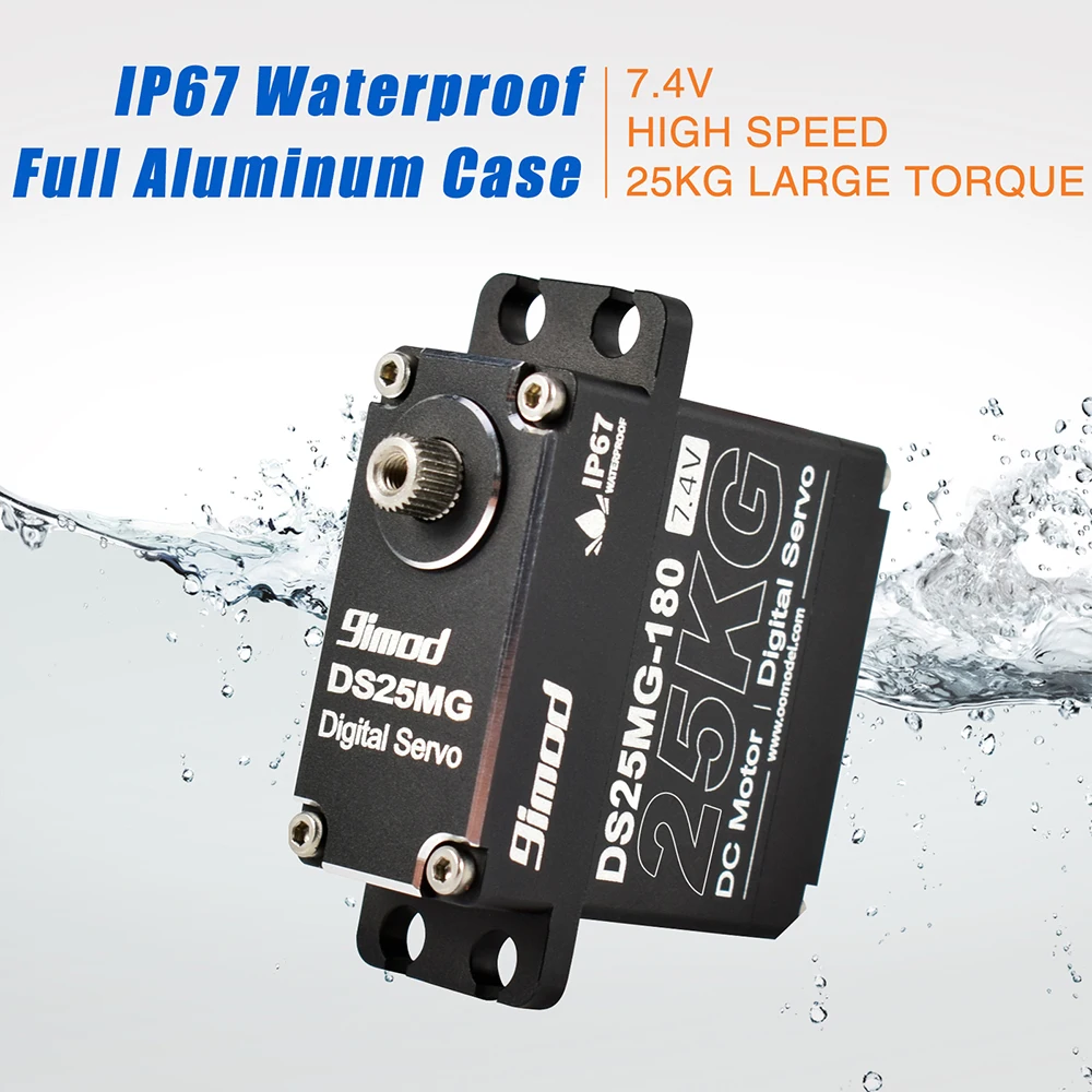 Servo impermeabile 9imod DS25MG da 25 kg 180 ° /270 °   Custodia interamente in alluminio con ingranaggio in metallo a coppia elevata per 1/8 1/10 1/12 RC auto/robot/barca fai da te