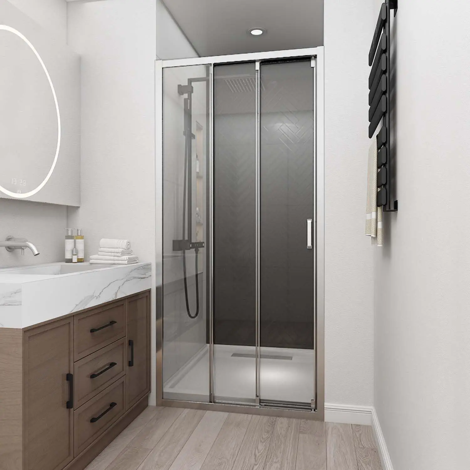 

36" W x 78" H 3-Panels Sliding Shower Door, Shower Door Clear 6mm Tempered Glass with Chrome Frame, 3-Panels Sliding Shower Easy