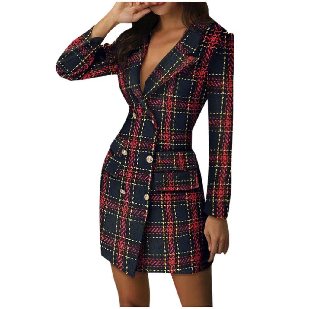 Women Business Mini Dress Elegant Office Ladies Clothes Front Double Breast Winter Autumn Female Blazer Mini Dress Vestidos