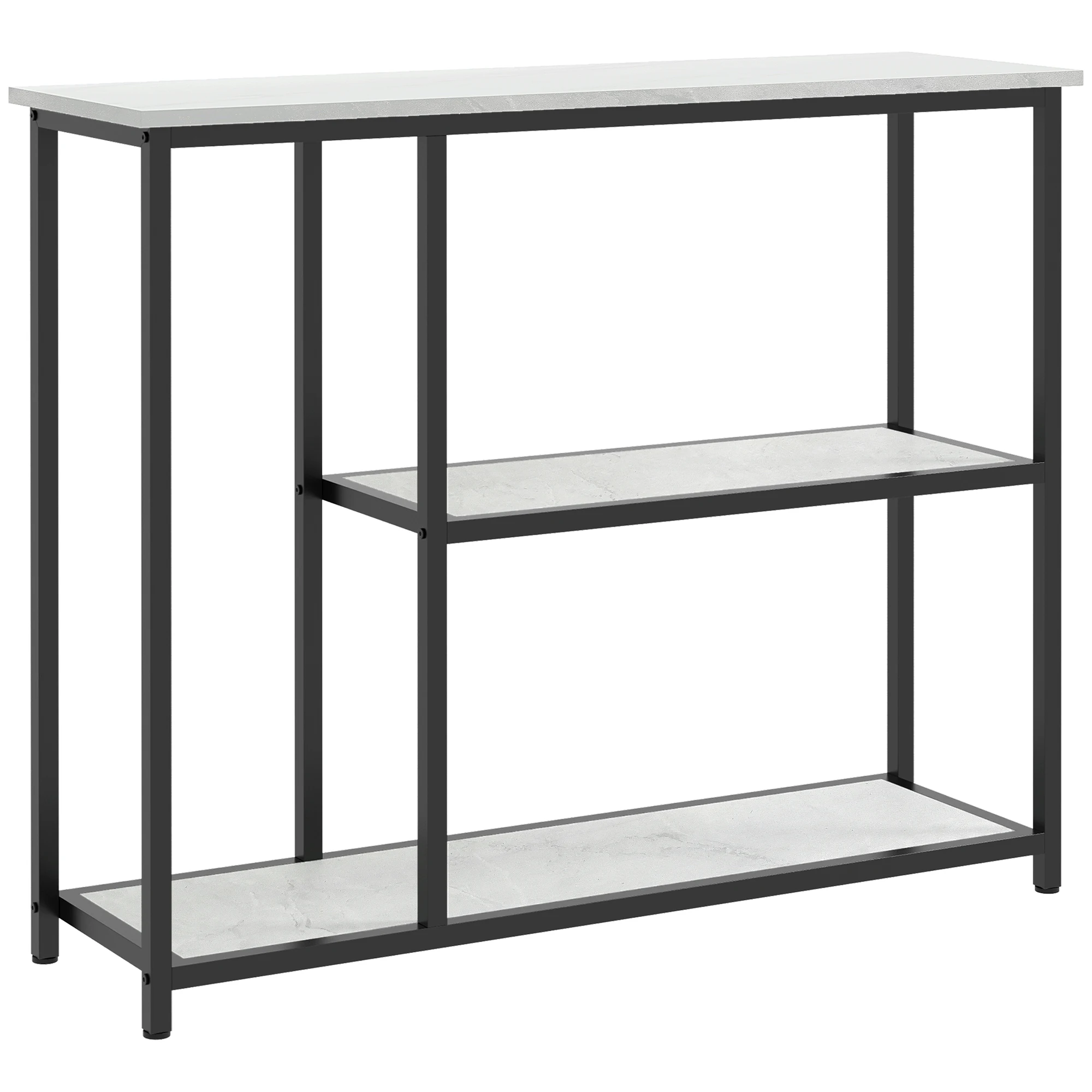 HOMCOM Consolle da soggiorno 3 livelli, ripiani in marmo, struttura in acciaio, stile moderno, tavolo ingresso, corridoio, soggiorno, piccoli spazi, Bianco