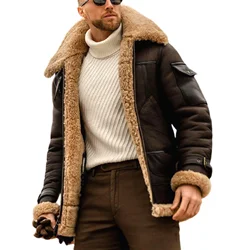 Men's Warm Leather Jacket Soft Touch Fabric Thickened -Length Jacket for Outdoor Traveling Shopping