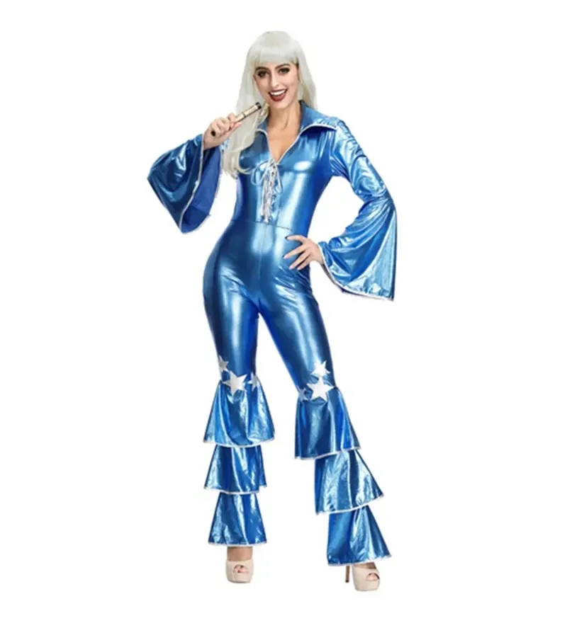 

Halloween Vintage Women Rock Hippie Costume Adult 60s 70s Disco Night Club Stage Female Singer Hippie Jumpsuits Carnival Party