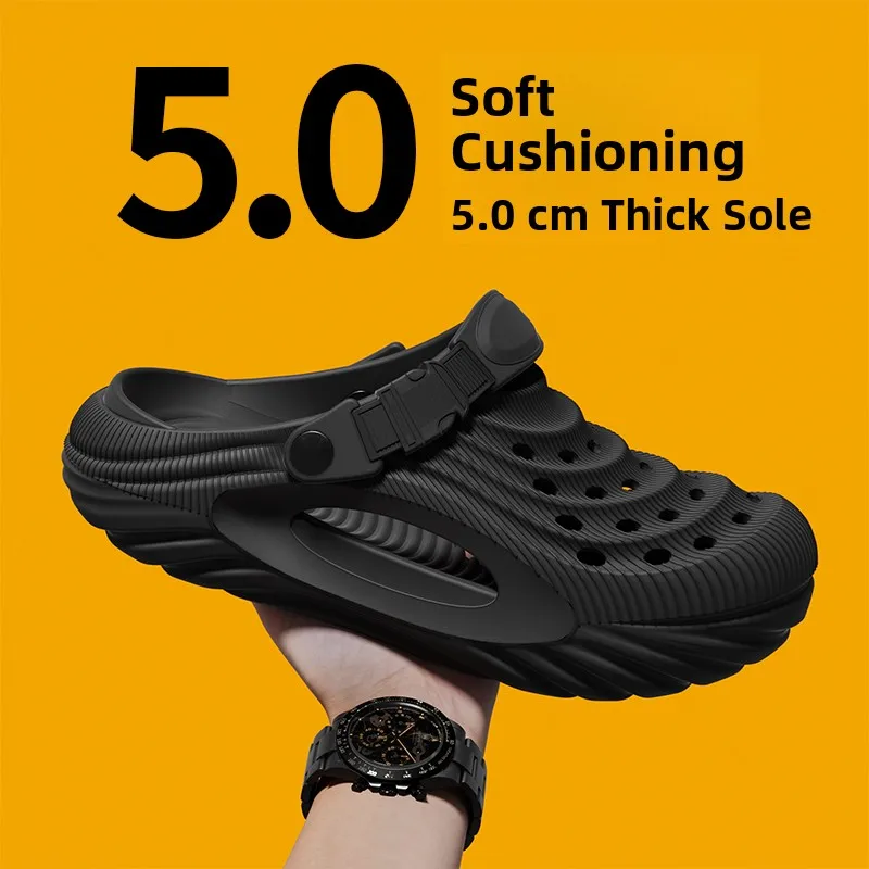 Men's Summer Outdoor Sandals Anti-Slip Thick Bottom Beach Slippers Covering Front Half Slippers Casual Style EVA Material