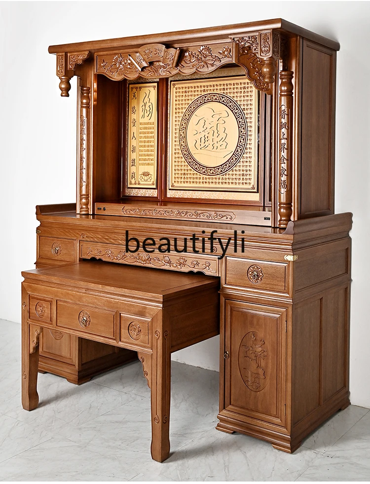 Huali solid wood Buddhist cabinet Buddhist niche New Chinese vertical cabinet Household Shentai cabinet Buddhist platform