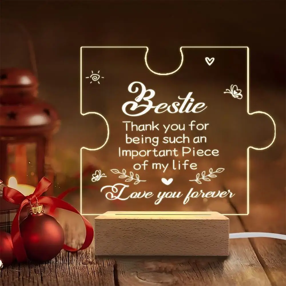 

1PC Acrylic Light Display Photography Accessories, USB Base, BFF Puzzle Plaque, Girl Gift, Mother's Day Collectible Figurines