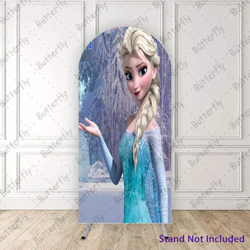 

Disney Magical Snow Forest Elsa Princess Frozen Custom Arch Photo Backdrop Cover Girls Birthday Party Background Decoration