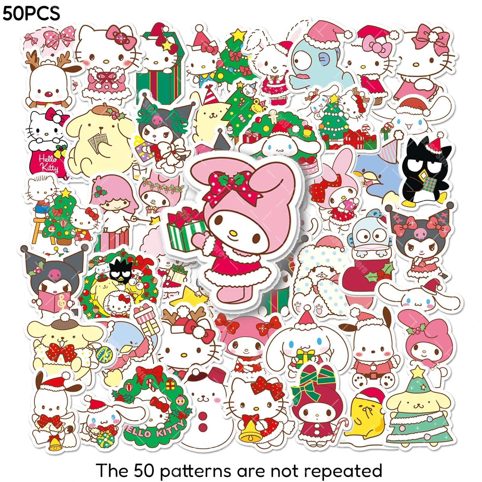 50PCS 산리오 크리스마스 스티커 만화 귀여운 시나모롤 방수 창의적인 DIY 수제 계정 휴일 장식 스티커
