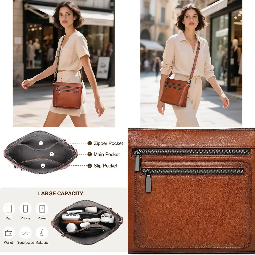 

Women's Genuine Leather Crossbody Bags with Multiple Pockets, Shoulder Satchel Purse for Ladies