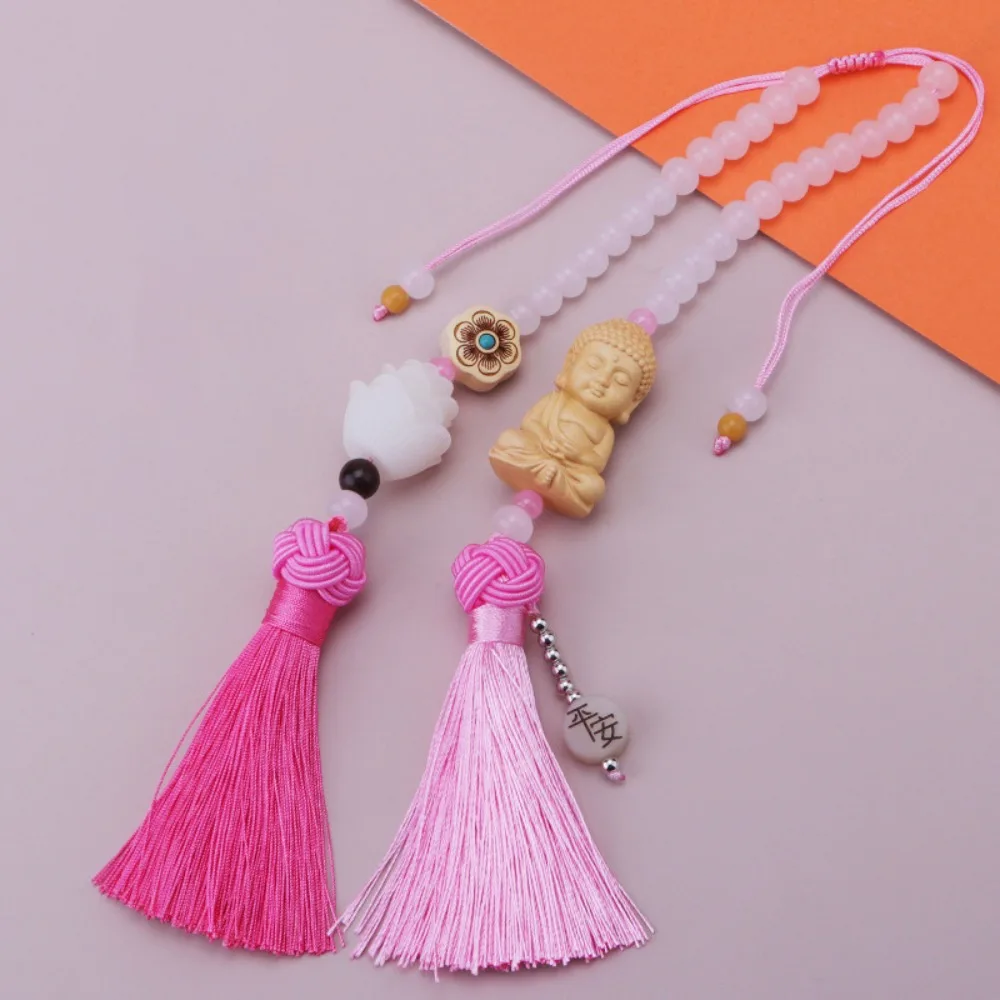 Double Tassel Car Buddha Pendant Lotus Flower Hanging Ornament Protective Buddha Statues Good Luck Chinese Traditional Culture