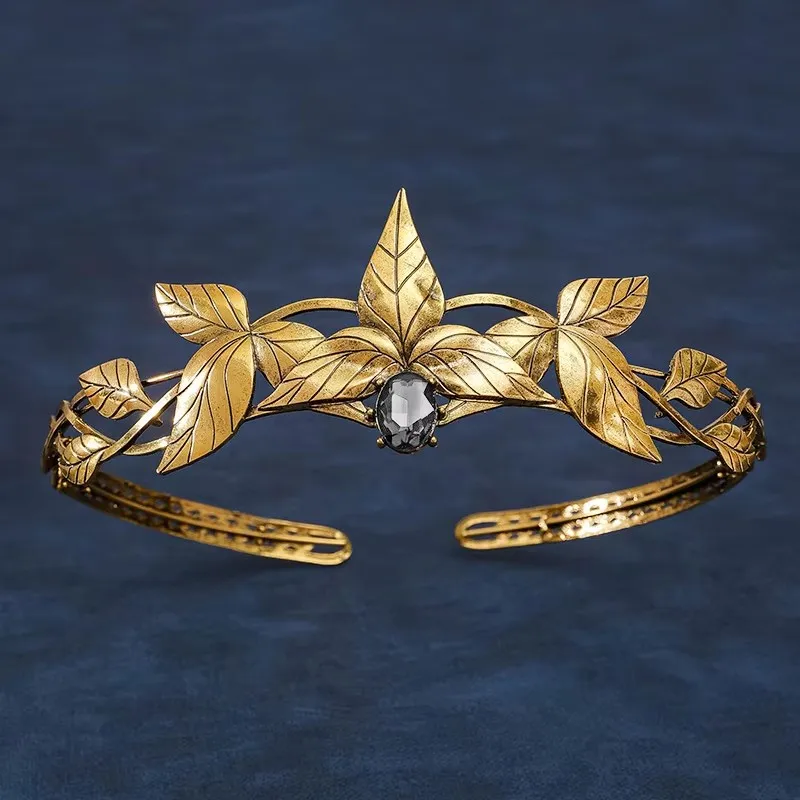 2 Colors Leaf Tiara with Gemstone  Fairy Gold Leaf Crown for Wedding  Greek Goddess Costume  Photoshoot