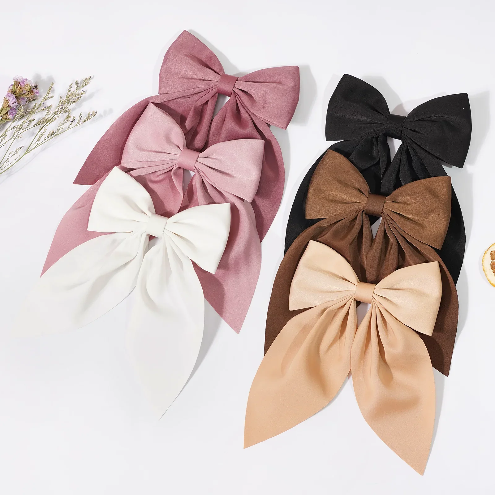 

2Pcs 5inch Satin Hair Bows Hair Clips Headwear Elegant Solid Color Bows Hairpins for Girls Duck bill Clip Bows Hair Accessories