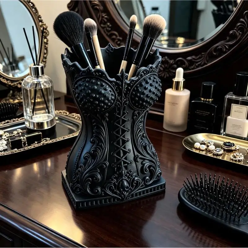 Gothic 3D Waist Cinching Cosmetic Holder High Beauty Creative Makeup Organizer Large Capacity for Lipstick Brush Skincare Stora