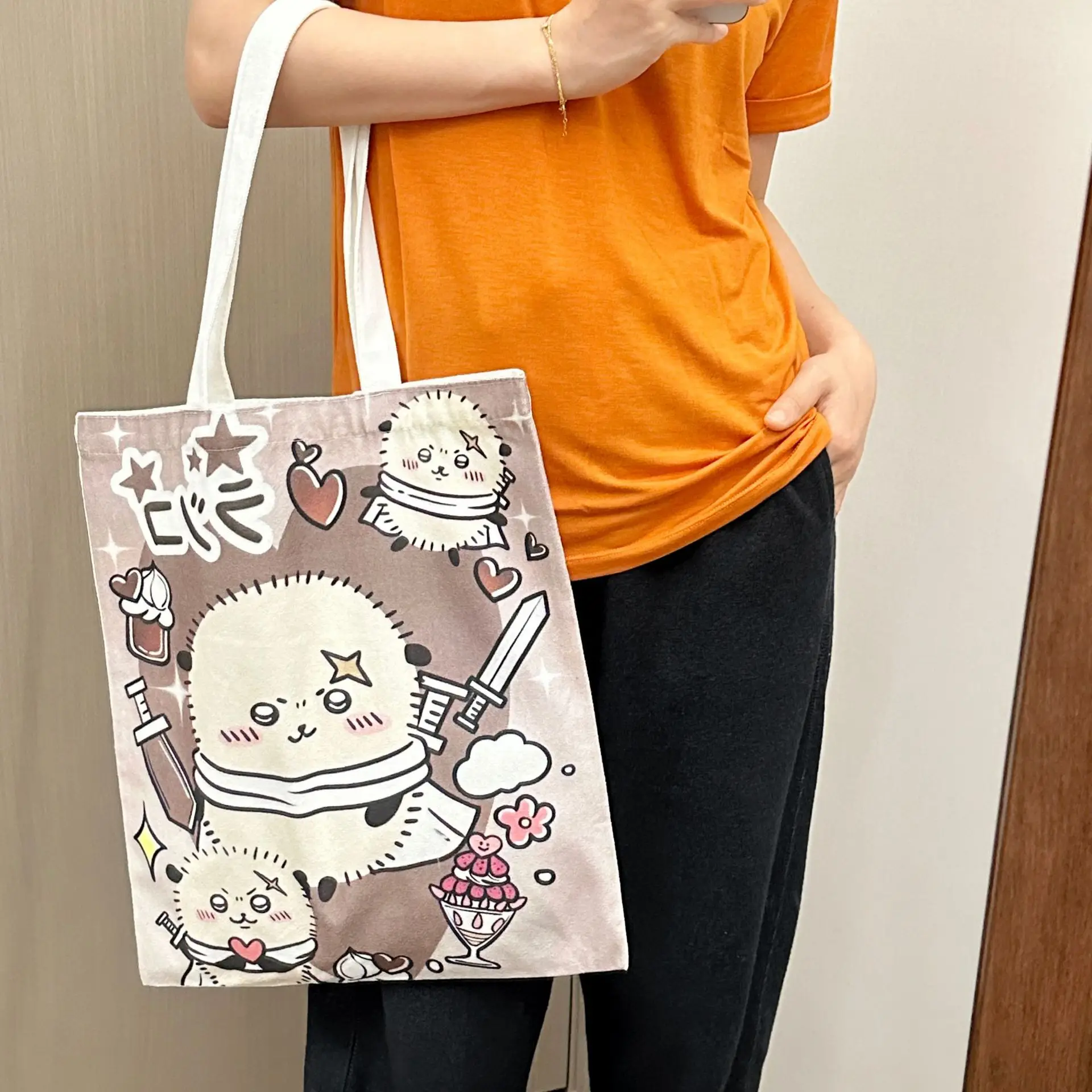 Kawaii Chiikawa Canvas Bag Miniso Cute Anime Cute Hachiware Usagi Outdoor Cosmetics Handbag Book Cartoon Storage Bag Girls Gifts