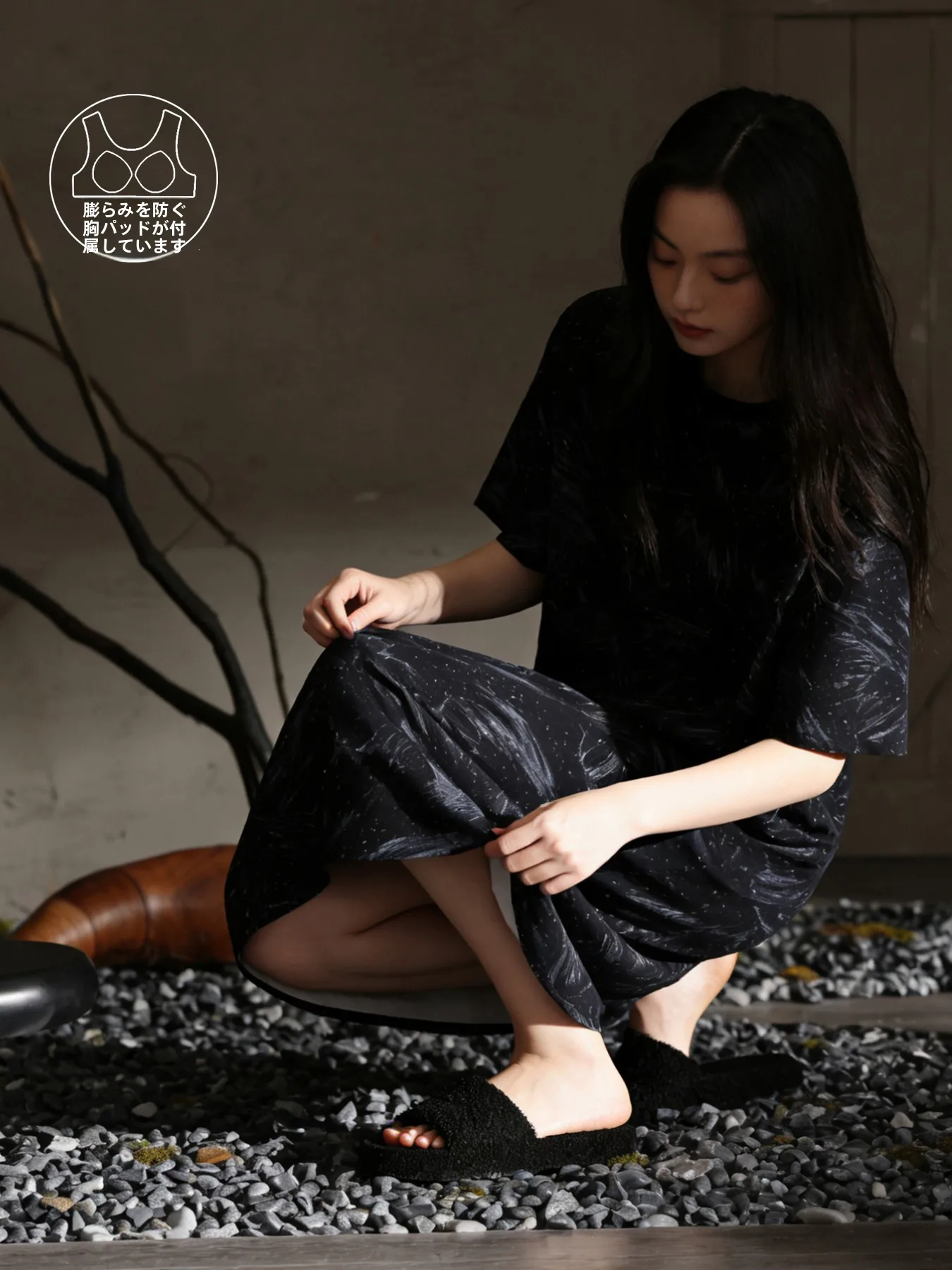 純綿女性用寝間着半袖ロングドレス薄手ホーム服夏新スタイル韓国版胸パッド付き