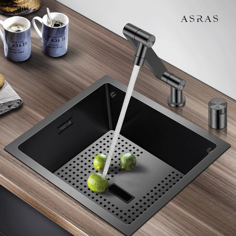 

ASRAS Hidden Island Mini Sink Nanometer 304 Stainless Steel 4mm Panel Handmade Small Size Single Hidden Cover Sinks