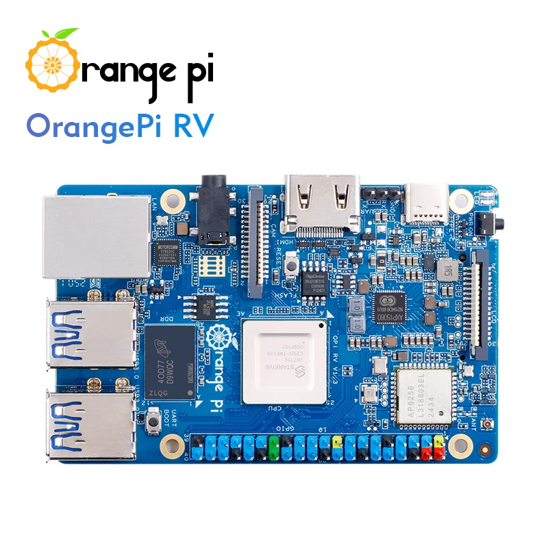 Orange Pi RV 2GB Single Board Computer, JH-7110 RISC-V ,WiFi5+BT5.0 4*USB 3.0,Gigabit Port,HDMI 2.0,5V4A Type-C Powered