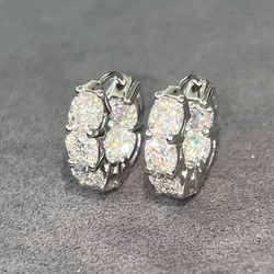 Huitan Dainty Hoop Earrings Full Oval Cubic Zirconia Temperament Circle Earrings for Women Daily Wear Exquisite Low-key Jewelry