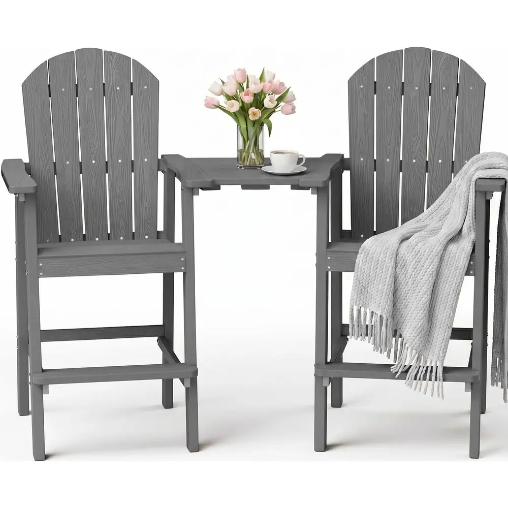 

Tall Adirondack Chairs Set of 2 Oversize Balcony Adirondack Chairs Set Outdoor Bar Height Barstools Widened Chair with Wood Gra