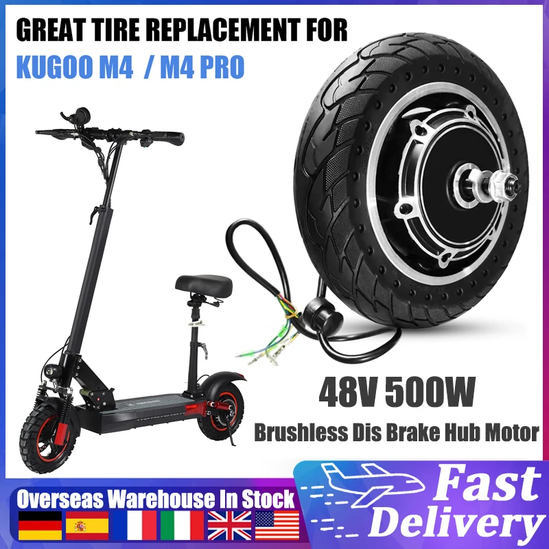 10\'\' Electric Scooter Front Tire with Hub Motor Solid E-Bike Wheel 48V 500W Brushless Dis Brake Hub Motor for KUGOO M4/M4 PRO