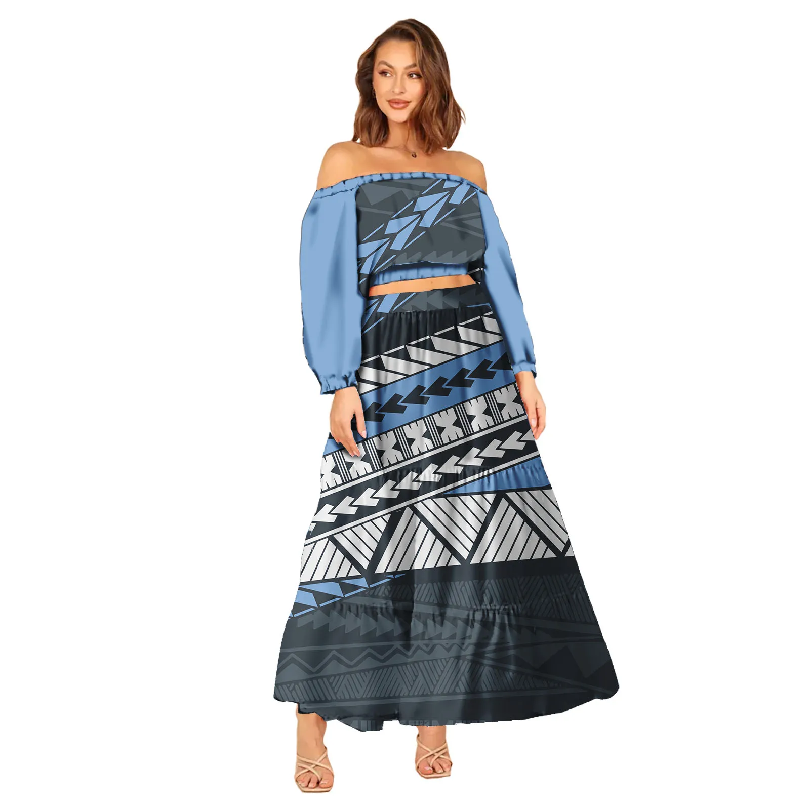 Hot Sales Polynesian Samoan Tribal Design Women Puleatasi Sexy Off Shoulder Mermaid Dress