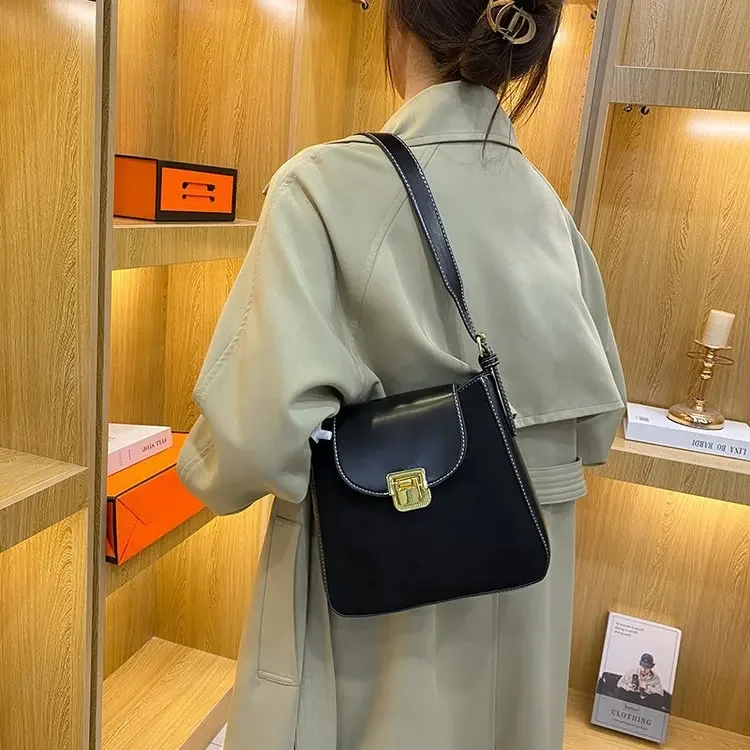 

Saddle Baguette Crossbody Bag Vintage Commuter Purse Distressed Leather Top Handle Gallery Hopping Ready Minimalist Chic Style