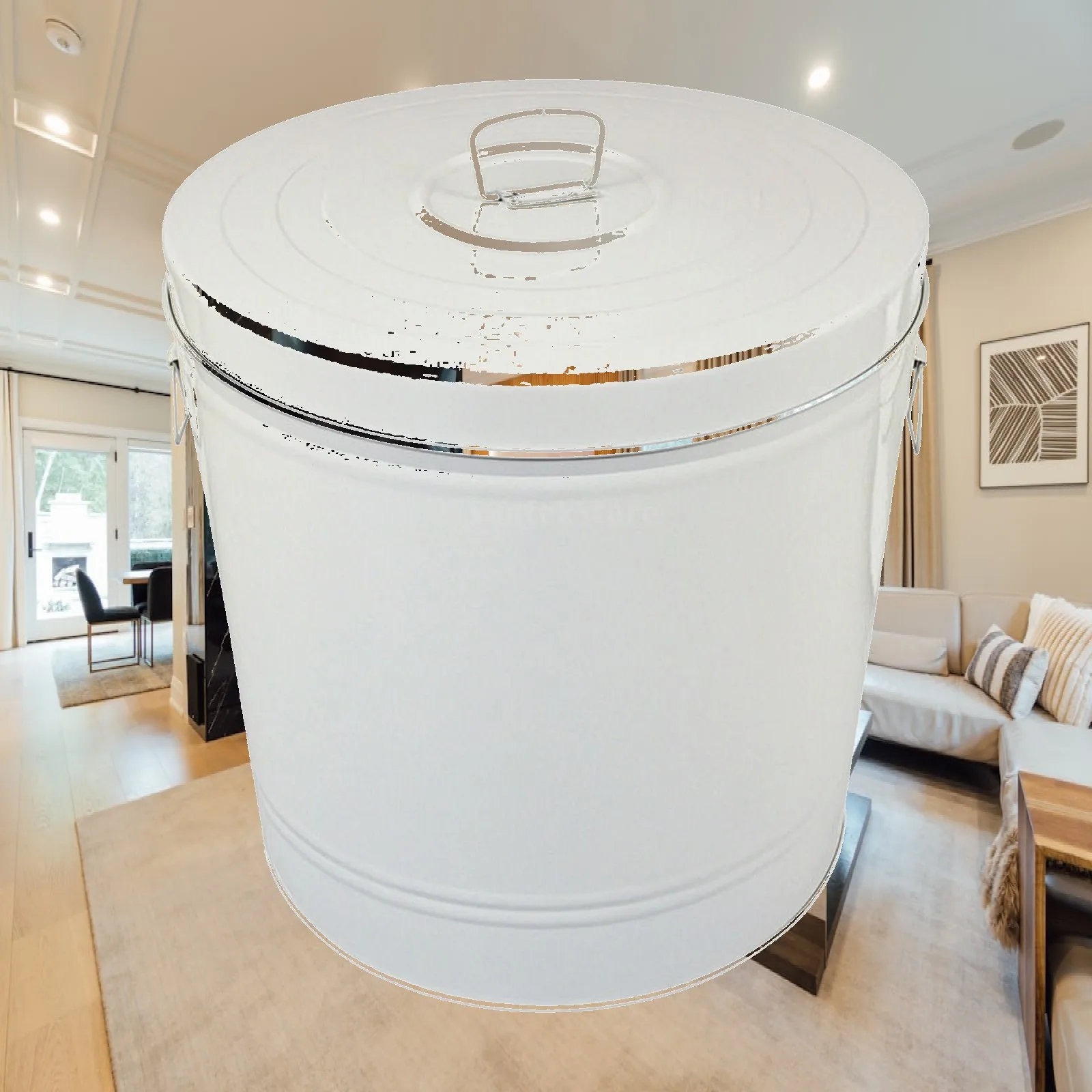 Metal Trash Can with Lid Tight-Fitting Metal Trash Bin with Handle Garbage Can with Handles Heavy-Duty for Outdoor, Courtyard