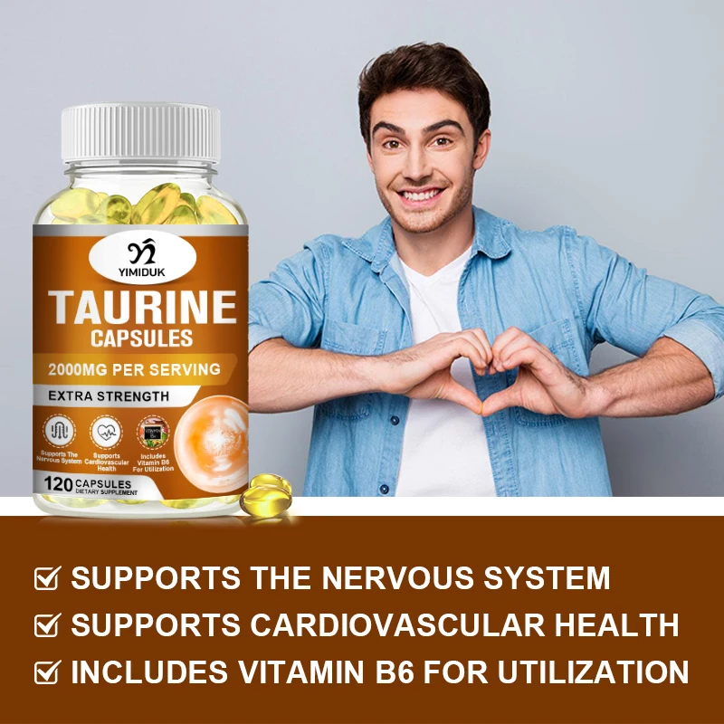 Taurine Capsules Supplements 1,000 mg, Double Strength, Nervous System Health, 120 Veg Capsules