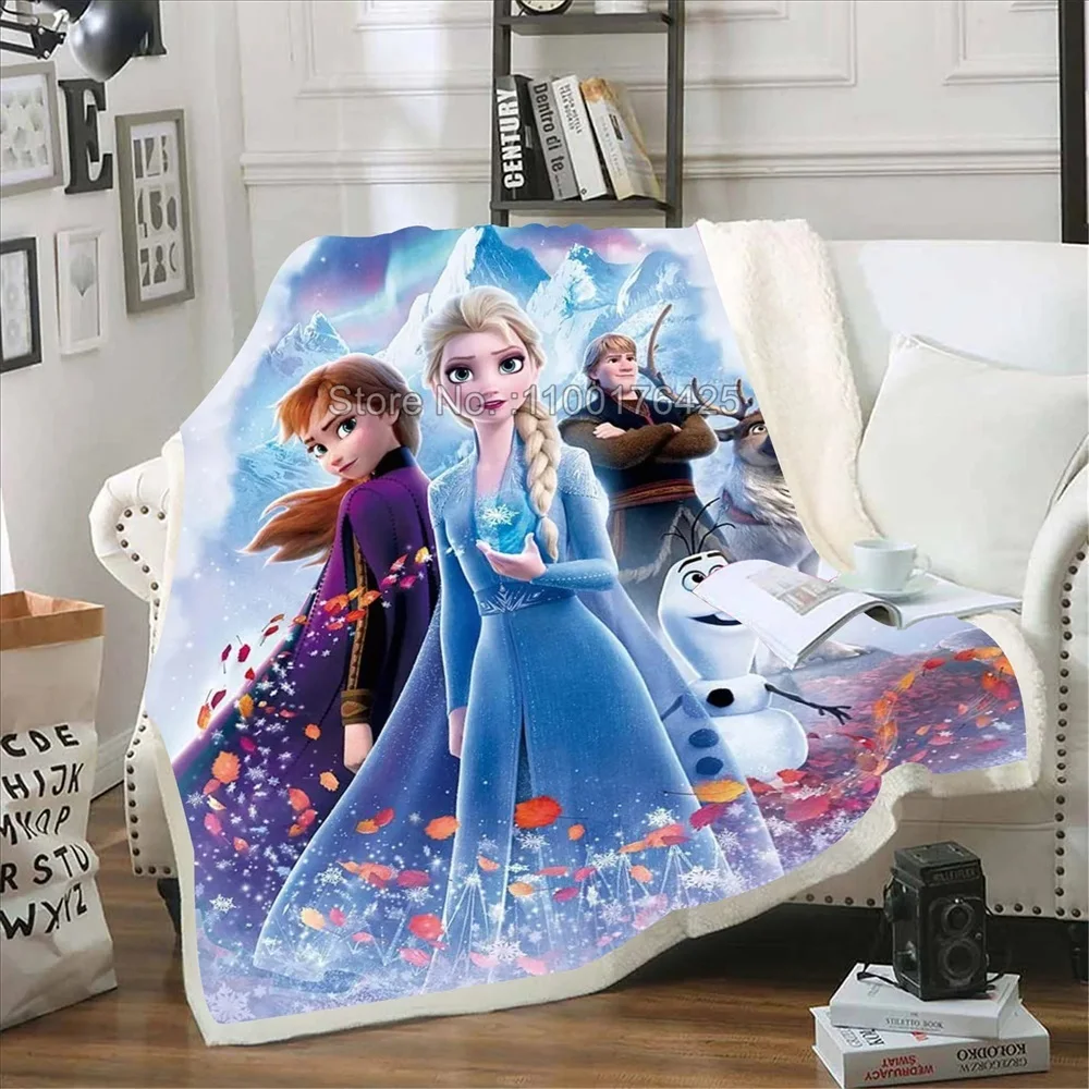 Frozen Cartoon Custom Blanket Modern Kawaii Furry Children Printed Reactive Printing And Throws Fluffy Winter Plush