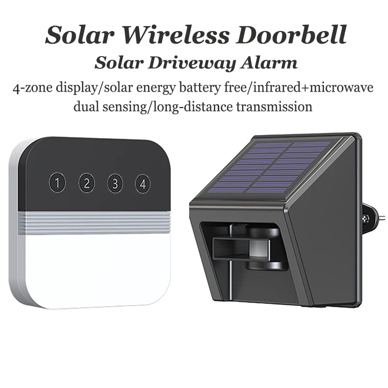 Solar Driveway Alarm Infrared Detection Solar Wireless Doorbell 4-Way Induction Area Display Doorbell For Home Outdoor